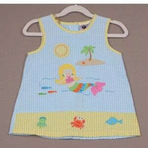 Vintage Good Lad Little Girls Seersucker Beach Scene Tank - Size 6